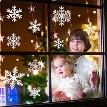 Fensterbilder Weihnachten, 228 Schneeflocken Fenstersticker, Weihnachtsdeko Fenster,Fensteraufkleber PVC Fensterdeko Selbstklebend, für Türen Schaufenster Vitrinen Glasfronten Deko - 6