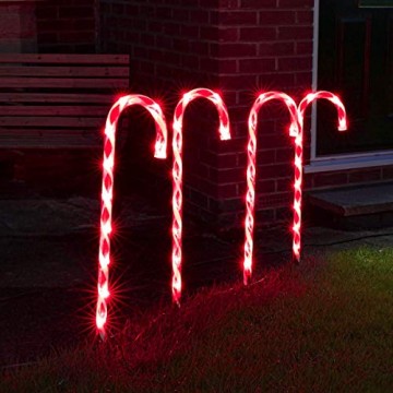 Festive Lights - 4er Set – beleuchtete Zuckerstangen Dekoration – 40 LEDs – strombetrieben - für Außen & Innen - 4