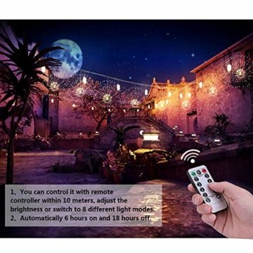 Feuerwerk LED Licht, Lukasa 2 Stück 120 LEDs Lichterkette mit 8 Modi Beleuchtungs effekt wasserdicht Kupferdraht Lichter für Garten Terrasse Hochzeit Party Weihnachten - 5