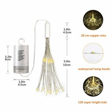 Feuerwerk LED Licht, Lukasa 2 Stück 120 LEDs Lichterkette mit 8 Modi Beleuchtungs effekt wasserdicht Kupferdraht Lichter für Garten Terrasse Hochzeit Party Weihnachten - 6