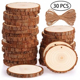 Fuyit Holzscheiben 30 Stücke Holz Log Scheiben 7-8cm mit Loch Unvollendete Holzkreise für DIY Handwerk Holz-Scheiben Hochzeit Mittelstücke Weihnachten Dekoration Baumscheibe(30st 2.8"-3.1") - 1