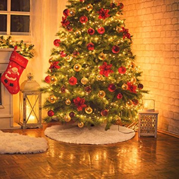 GIGALUMI 120cm Weihnachtsbaumdecke Weiß Plüsch Christmasbaumdecke Rund Tannenbaum-Unterlage Weihnachtsbaumteppich Ornamente Dekoration für Weihnachten - 4