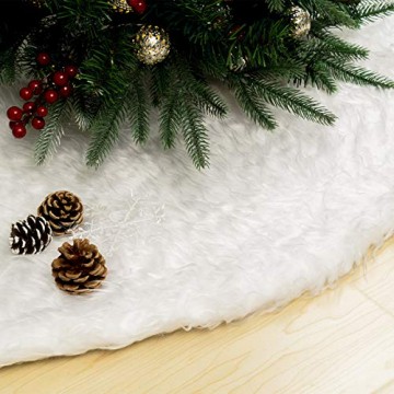 GIGALUMI 120cm Weihnachtsbaumdecke Weiß Plüsch Christmasbaumdecke Rund Tannenbaum-Unterlage Weihnachtsbaumteppich Ornamente Dekoration für Weihnachten - 1
