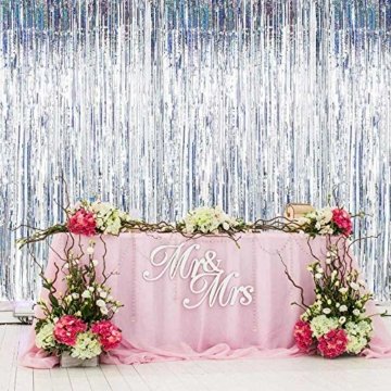 Gintan Metallic Tinsel Vorhänge,4 Stück Folie Fringe Shimmer Vorhang Fringe Vorhang Glitzer Lametta Vorhänge Geburtstag Dekorationen Party liefert Kit, Hochzeit Weihnachten Dekorationen (Silber) - 3