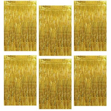 GoMaihe 6 Stück Lametta Vorhänge, Folie Fransen Vorhang Schimmer, Metallic Tinsel Vorhänge, Hintergrund Fringe Glitzervorhänge für Party Hochzeit Geburtstags Fotobooth Türvorhang Deko, MEHRWEG - 1