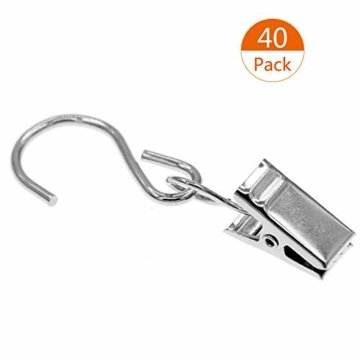 Gosse Aufhänger für Lichter, Coideal 40 Pack Party Licht Aufhänger Clips mit S-Haken zum Aufhängen, Vorhang Edelstahlclip/Metall Drahthalter für Seil Lichterketten, Outdoor-Aktivitäten (Silber) - 1