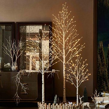 Hairui Vorbeleuchtete Birke 180CM 128L für die Heimdekoration Weißer Weihnachtsbaum mit LED-Leuchten Warmweiß Beleuchteter Kunstbaum mit Teilweise Funkelnder Funktion Ausgang 24V Sicherheitsspannung - 5