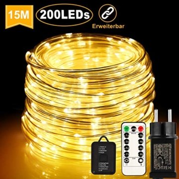 HAUSPROFI 15M 200 LEDS Lichterschlauch mit Fernbedienung,Lichterkette, 8 Modi und Helligkeit dimmbar, Strombetrieben,Wasserdicht, Ideal für Aussen, Weihnachtsbeleuchtung, Deko, Party, Feier, Hochzeit - 1