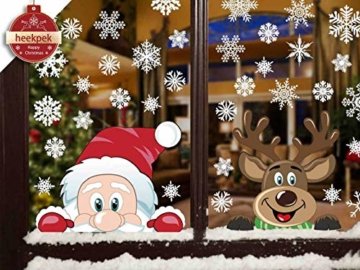 Heekpek Schneeflocken Fensterdeko Fensterbilder für Weihnachten Winter Dekoration Türen Schaufenster Vitrinen Glasfronten Schneeflocke Fensteraufkleber Spähen des Weihnachtsmanns Weihnachtselche - 1