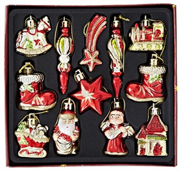 HEITMANN DECO Weihnachtsbaum-Schmuck - Behang-Set aus Kunststoff - Christbaum-Anhänger - 12-teilig - rot/Gold - 1