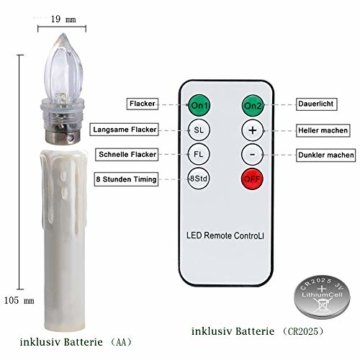 Hengda 30er LED Weihnachtskerzen mit Fernbedienung Timer Warmweiß Dimmbar Kerzen mit Batterien Weihnachtskerzen Christbaumkerzen Kabellos - 8