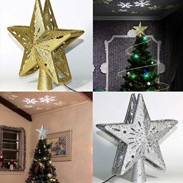 Heoolstranger Christmas Tree Topper - Weihnachtsbaum-Sternspitzen-Licht - funkelnder Stern mit Schneeflocken-Projektions-Licht - Weihnachtsbaum-Dekoration - 3