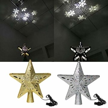 Heoolstranger Christmas Tree Topper - Weihnachtsbaum-Sternspitzen-Licht - funkelnder Stern mit Schneeflocken-Projektions-Licht - Weihnachtsbaum-Dekoration - 6