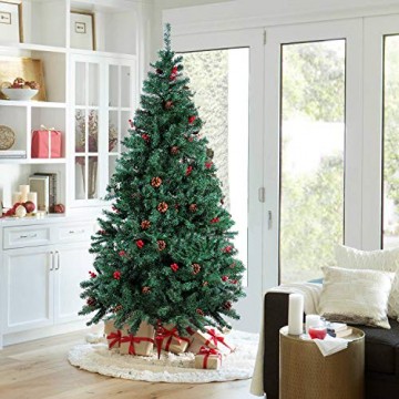 Homfa 195cm Künstlicher Weihnachtsbaum Tannenbaum Christbaum Weihnachten Dekoration mit Tannenzapfen und rote Beere Deko Grün 195x75x85cm - 2