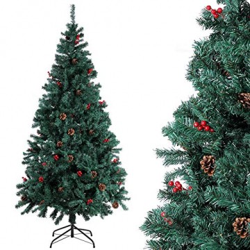 Homfa 195cm Künstlicher Weihnachtsbaum Tannenbaum Christbaum Weihnachten Dekoration mit Tannenzapfen und rote Beere Deko Grün 195x75x85cm - 1