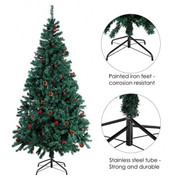 Homfa 195cm Künstlicher Weihnachtsbaum Tannenbaum Christbaum Weihnachten Dekoration mit Tannenzapfen und rote Beere Deko Grün 195x75x85cm - 6