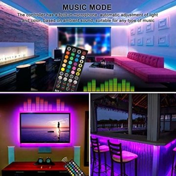 HoMii LED Streifen 10m - RGB LED Strips Sync mit Musik， IP65 Wasserdicht 300 LED 5050 SMD Farbwechsel LED Strip, 40 key Fernbedienung,16 single colors (10M) - 7