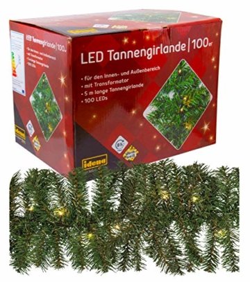 Idena 31814 LED Tannengirlande mit 100 LED warm weiß, ca. 25 cm x 5 m (ohne Draht) - 1