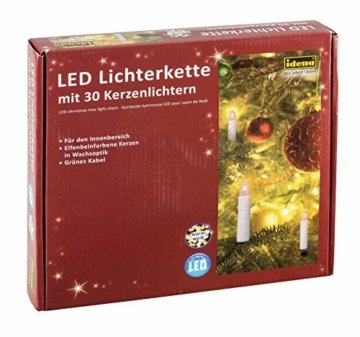 Idena 38192 - LED Kerzenlichterkette mit 30 LED in warm weiß, 30 Kerzen mit Klemmen, perfekt für den Weihnachtsbaum, ca. 16 m - 1