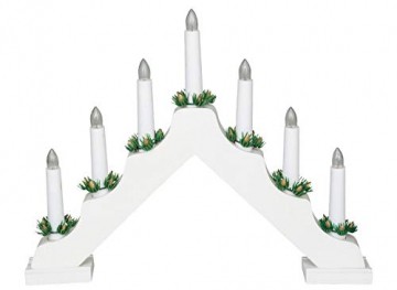 Idena 8582067 - Adventsleuchter aus weiß lackiertem Holz mit 7 Kerzenlichtern, inklusive Ersatzlampe, Anschlusskabel mit Schalter, ca. 40 x 30 cm - 6