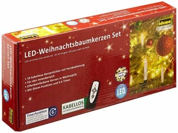 Idena 8582090 - 10 Stück LED Christbaumkerzen zum Klemmen, warm weiß, ca. 9 cm, mit Dimmer und 6 Stunden Timer Funktion, Batterie betrieben, mit Fernbedienung - 1