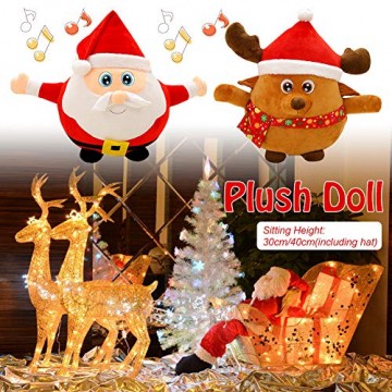 JFZCBXD Weihnachtsmann-Figur, bunter LED-Licht singt Christmas Song glühenden Licht Plüsch Weihnachtsmann gefüllter Puppe Spielzeug Schöne Geschenke für Kinder,Glowingmoose,35cm0.45KG - 2