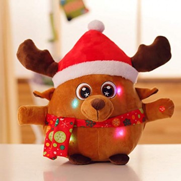 JFZCBXD Weihnachtsmann-Figur, bunter LED-Licht singt Christmas Song glühenden Licht Plüsch Weihnachtsmann gefüllter Puppe Spielzeug Schöne Geschenke für Kinder,Glowingmoose,35cm0.45KG - 7