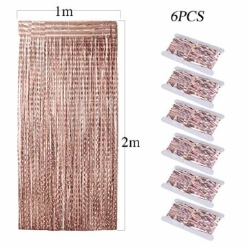 JNCH (1m x 2m) 6 STK Lametta Vorhänge Dekoration Folie Vorhang Glitzer Deko Glänzende Fransenvorhang Fransen Party Hintergrund Folien Glitzervorhang Schimmer Weihnachten Rosa - 2