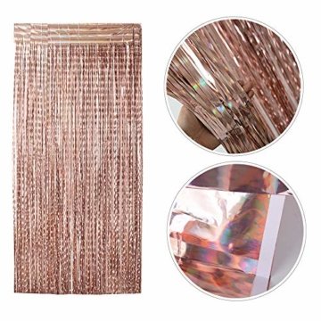 JNCH (1m x 2m) 6 STK Lametta Vorhänge Dekoration Folie Vorhang Glitzer Deko Glänzende Fransenvorhang Fransen Party Hintergrund Folien Glitzervorhang Schimmer Weihnachten Rosa - 3