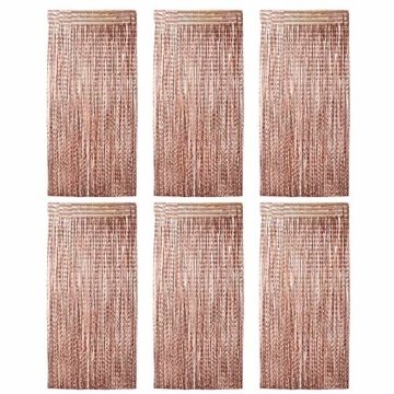 JNCH (1m x 2m) 6 STK Lametta Vorhänge Dekoration Folie Vorhang Glitzer Deko Glänzende Fransenvorhang Fransen Party Hintergrund Folien Glitzervorhang Schimmer Weihnachten Rosa - 1