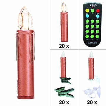 Kabellose LED Weihnachtskerzen Christbaumkerzen Deluxe mit Fernbedienung, Dimmer & Timer (1 bis 12 Std) - viele Farben wählbar - Weihnachtsbaumbeleuchtung (Kupfer 20er Set) - 2