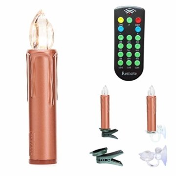 Kabellose LED Weihnachtskerzen Christbaumkerzen Deluxe mit Fernbedienung, Dimmer & Timer (1 bis 12 Std) - viele Farben wählbar - Weihnachtsbaumbeleuchtung (Kupfer 20er Set) - 1