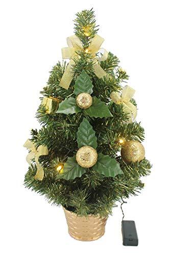 KRYSTAL 50 cm komplett geschmückt dekoriert Künstlicher Weihnachtsbaum mit 10 LED und Gold Deko, batteriebetrieben, warmweiß - 1