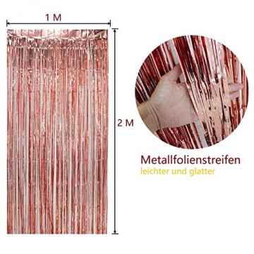 KYONANO Lametta Vorhänge, 6 STK Metallic Tinsel Vorhänge (1m x 2m) mit 10 STK Latex Konfetti Luftballon, metallischer Glanz Fransenvorhang, Glitzervorhang für Weihnachtsdeko Party Rosegold(16er/Set) … - 2