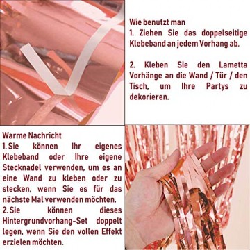 KYONANO Lametta Vorhänge, 6 STK Metallic Tinsel Vorhänge (1m x 2m) mit 10 STK Latex Konfetti Luftballon, metallischer Glanz Fransenvorhang, Glitzervorhang für Weihnachtsdeko Party Rosegold(16er/Set) … - 3