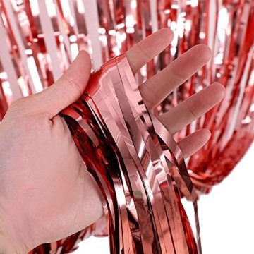 KYONANO Lametta Vorhänge, 6 STK Metallic Tinsel Vorhänge (1m x 2m) mit 10 STK Latex Konfetti Luftballon, metallischer Glanz Fransenvorhang, Glitzervorhang für Weihnachtsdeko Party Rosegold(16er/Set) … - 5