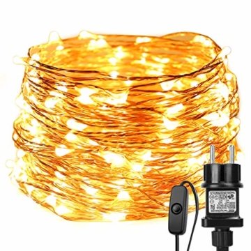 LE 22M LED Lichterkette Draht aus Kupferdraht, 200 LEDs, Wasserdicht IP65, Strombetrieben mit Stecker, Ideale Weihnachtsbeleuchtung für Außen, Innen, Zimmer, Party, Hochzeit Deko usw. Warmweiß - 1