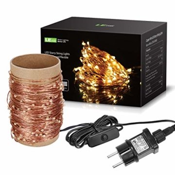 LE 22M LED Lichterkette Draht aus Kupferdraht, 200 LEDs, Wasserdicht IP65, Strombetrieben mit Stecker, Ideale Weihnachtsbeleuchtung für Außen, Innen, Zimmer, Party, Hochzeit Deko usw. Warmweiß - 9