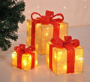 LED Deko Geschenk Boxen - 3er Set inkl. Timer Funktion - Weihnachts Dekoration Weihnachtsdeko Geschenke - 1