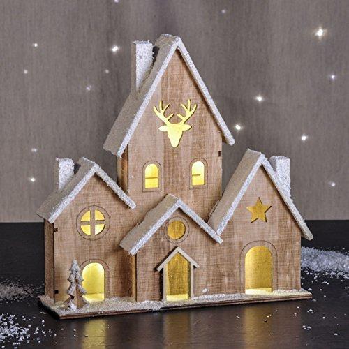 LED Holz Haus beleuchtet Tischdeko mit 6 Lichtern Weihnachtsdeko