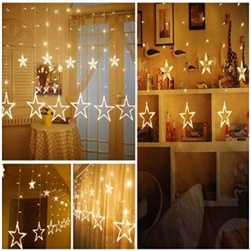 LED Lichterkette mit LED Kugel 12 Sterne 138 Leuchtioden Lichtervorhang Sternenvorhang 8 Modi Innen & Außenlichterkette Wasserdicht dekoration für Weihnachten Deko Festival Zimmer Fenster - Warmweiß - 2