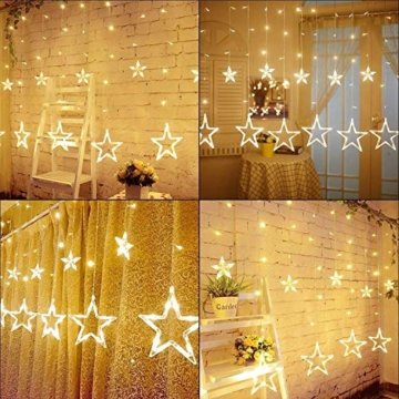 LED Lichterkette mit LED Kugel 12 Sterne 138 Leuchtioden Lichtervorhang Sternenvorhang 8 Modi Innen & Außenlichterkette Wasserdicht dekoration für Weihnachten Deko Festival Zimmer Fenster - Warmweiß - 3