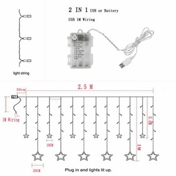 LED Lichterkette mit LED Kugel 12 Sterne 138 Leuchtioden Lichtervorhang Sternenvorhang 8 Modi Innen & Außenlichterkette Wasserdicht dekoration für Weihnachten Deko Festival Zimmer Fenster - Warmweiß - 4