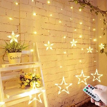 LED Lichterkette mit LED Kugel 12 Sterne 138 Leuchtioden Lichtervorhang Sternenvorhang 8 Modi Innen & Außenlichterkette Wasserdicht dekoration für Weihnachten Deko Festival Zimmer Fenster - Warmweiß - 1