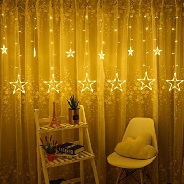 LED Lichterkette mit LED Kugel 12 Sterne 138 Leuchtioden Lichtervorhang Sternenvorhang 8 Modi Innen & Außenlichterkette Wasserdicht dekoration für Weihnachten Deko Festival Zimmer Fenster - Warmweiß - 5