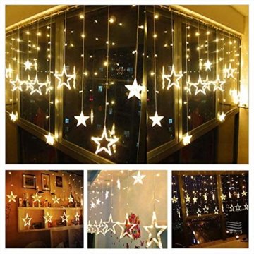 LED Lichterkette mit LED Kugel 12 Sterne 138 Leuchtioden Lichtervorhang Sternenvorhang 8 Modi Innen & Außenlichterkette Wasserdicht dekoration für Weihnachten Deko Festival Zimmer Fenster - Warmweiß - 7