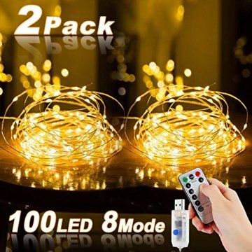 Led Lichterkette, Nasharia 2 Stück 10M 100LED USB Lichterkette Draht Wasserdicht mit Schalter, Kupferdraht Stimmungs Lichterkette für Zimmer, Innen, Weihnachten, Außen, Party, Hochzeit, DIY usw. - 1