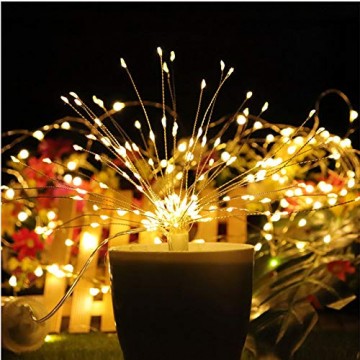 LED Lichterkette, Queta Lichtkette mit Fernbedienung Outdoor Weihnachtslichterkette Batteriebetrieben, explodierendes Feuerwerk, Warmweiß (120 Lichter) - 2