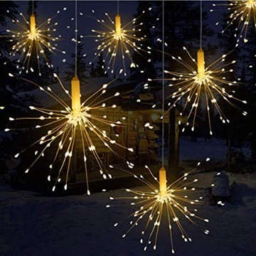 LED Lichterkette, Queta Lichtkette mit Fernbedienung Outdoor Weihnachtslichterkette Batteriebetrieben, explodierendes Feuerwerk, Warmweiß (120 Lichter) - 1