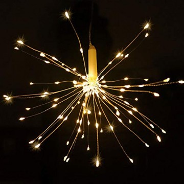 LED Lichterkette, Queta Lichtkette mit Fernbedienung Outdoor Weihnachtslichterkette Batteriebetrieben, explodierendes Feuerwerk, Warmweiß (120 Lichter) - 7